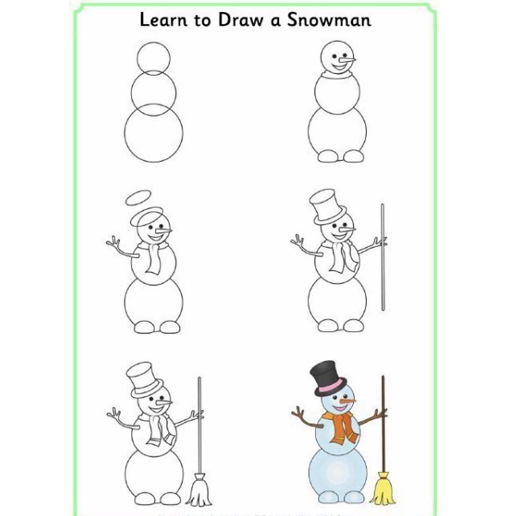 Как поэтапно карандашом нарисовать снеговика на коньках